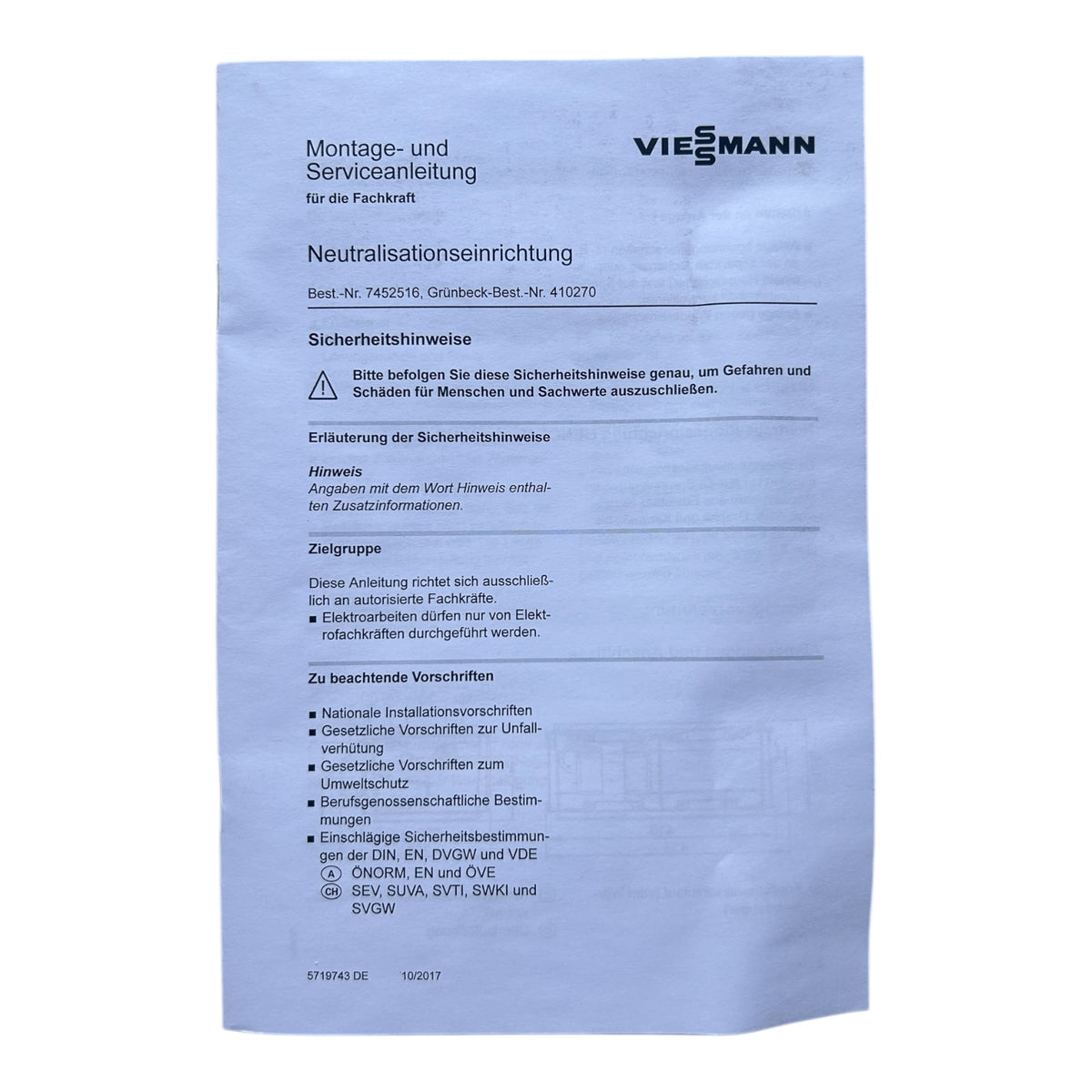 Viessmann 7834967 Wartungsset für Neutralisation NO 5