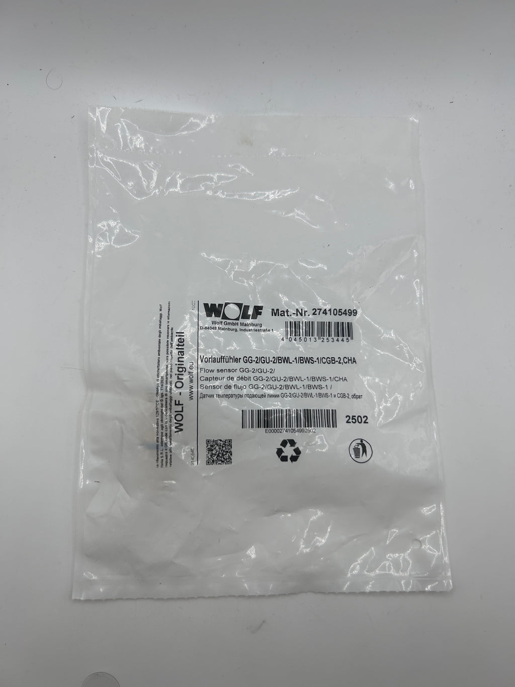 Wolf Vorlauffühler 274105499 GG-2/GU-2/BWL-1/BWS-1/CGB-2, Rücklauffühler BWL-1/B