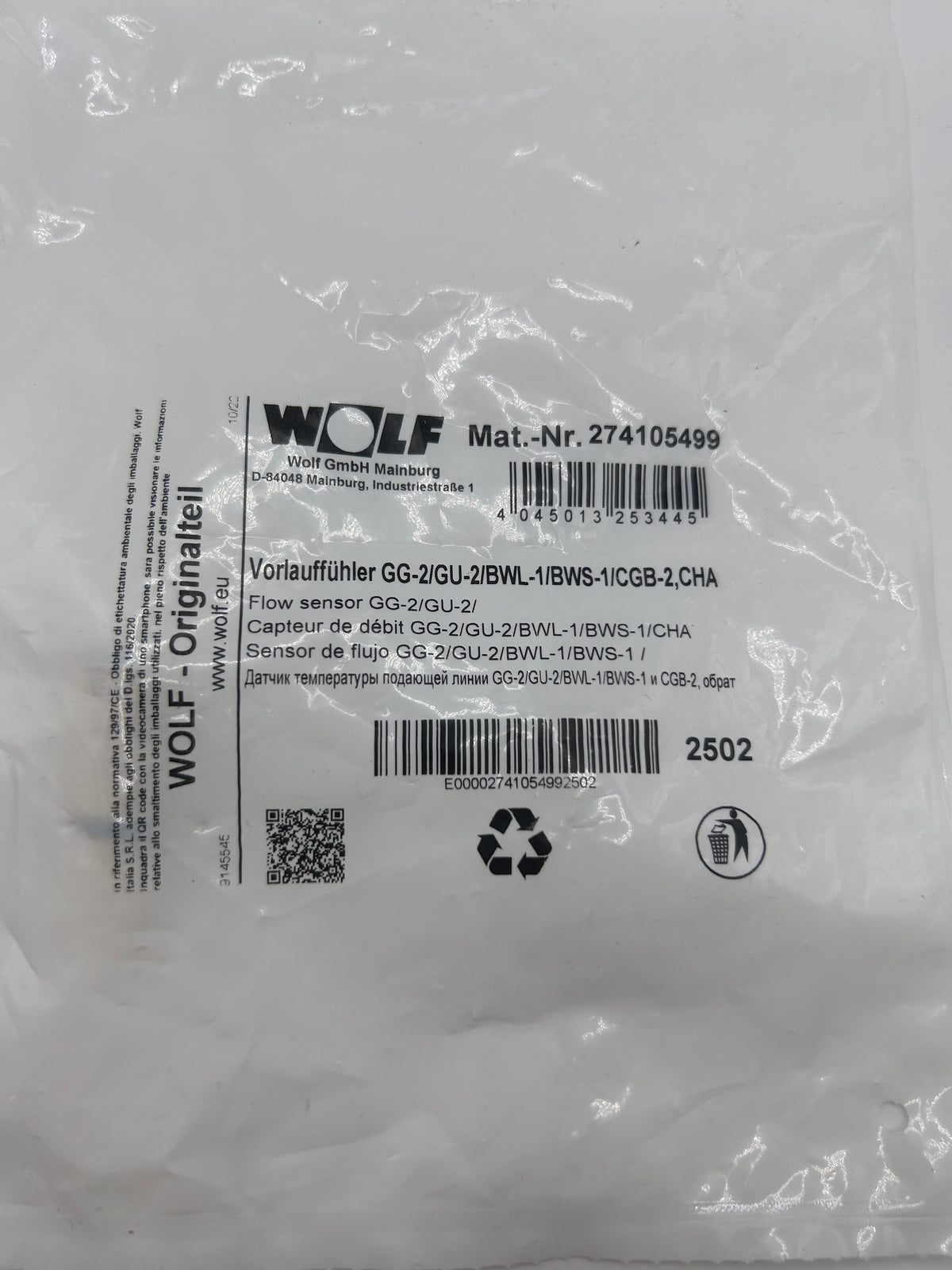 Wolf Vorlauffühler 274105499 GG-2/GU-2/BWL-1/BWS-1/CGB-2, Rücklauffühler BWL-1/B