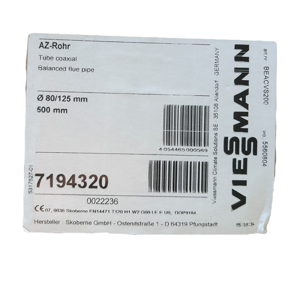 Viessmann 7194320 AZ-Rohr DN 80/125 mm Länge 500 mm Abgas- und Zuluftrohr