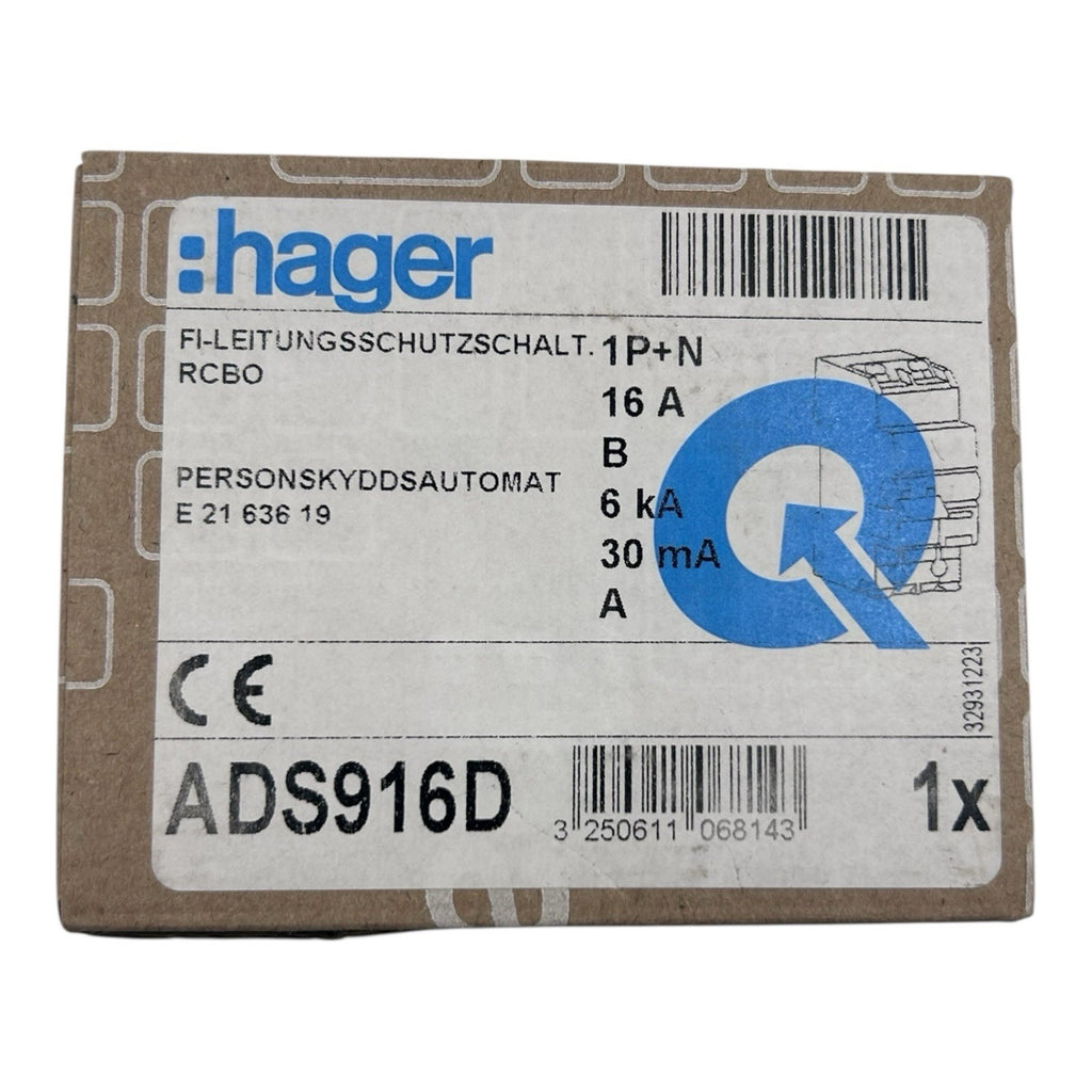 HAGER ADS916D FI/LS-Schalter B16-0,03A 1P+N (B16A)