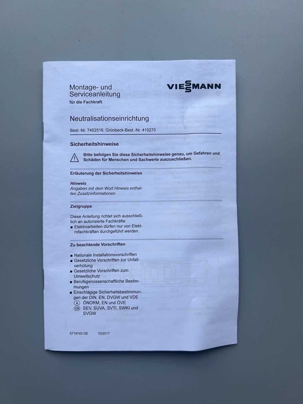 Viessmann 7834967 Wartungsset für Neutralisation NO 5