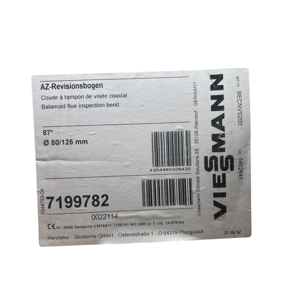 Viessmann 7199782 AZ Bogen 87° 80/125mm konzentrisch Abgasbogen Revisionsbogen