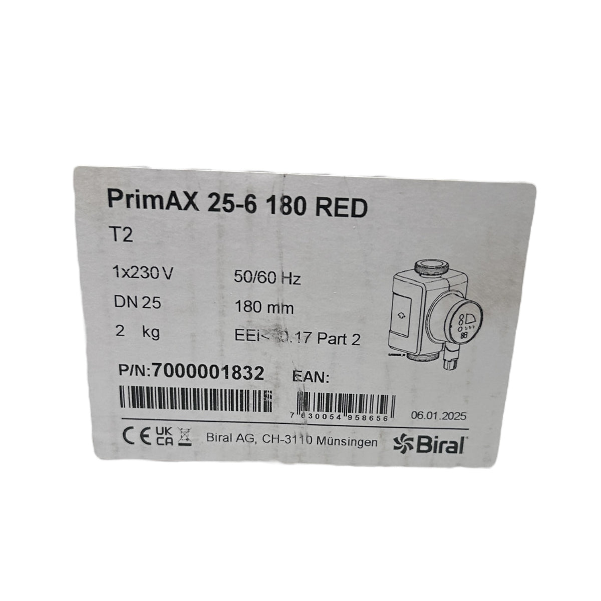BIRAL Heizungs-Umwälzpumpe Hocheffizient PrimAX 25-6 180 RED T2 7000001832