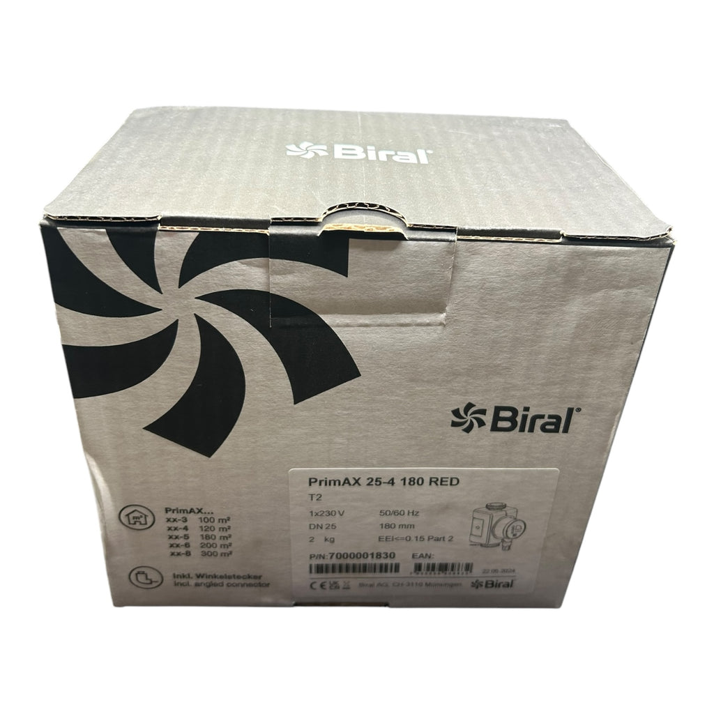 Biral 7000001830 PrimAX T2 25-4 180 RED230V , inkl. Wärmedämmschale Umwälzpumpe