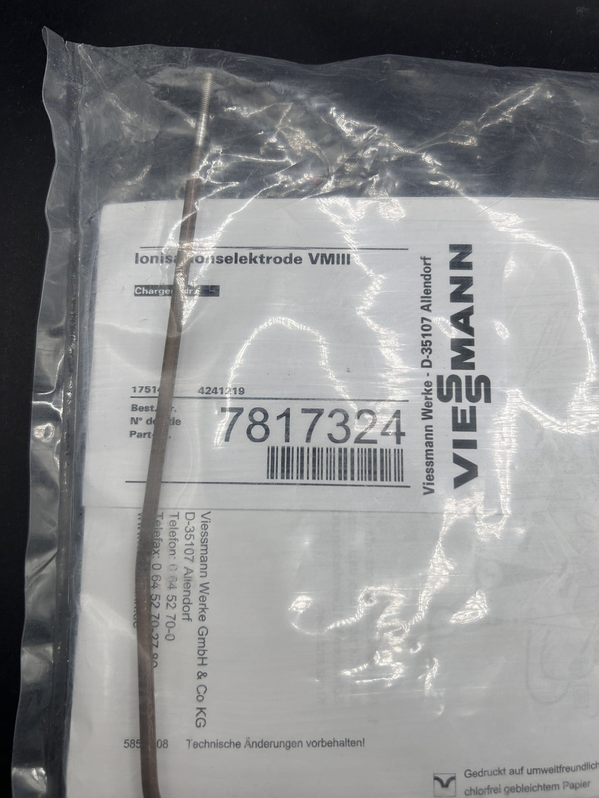 Viessmann Ionisationselektrode 7817324 Vitocrossal 300 Typ CT3B 187-314 KW