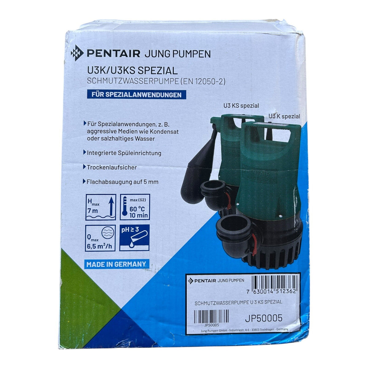 Jung U3 KS Spezial Tauchpumpe aggressives Schmutzwasser Abwasserpumpe JP50005