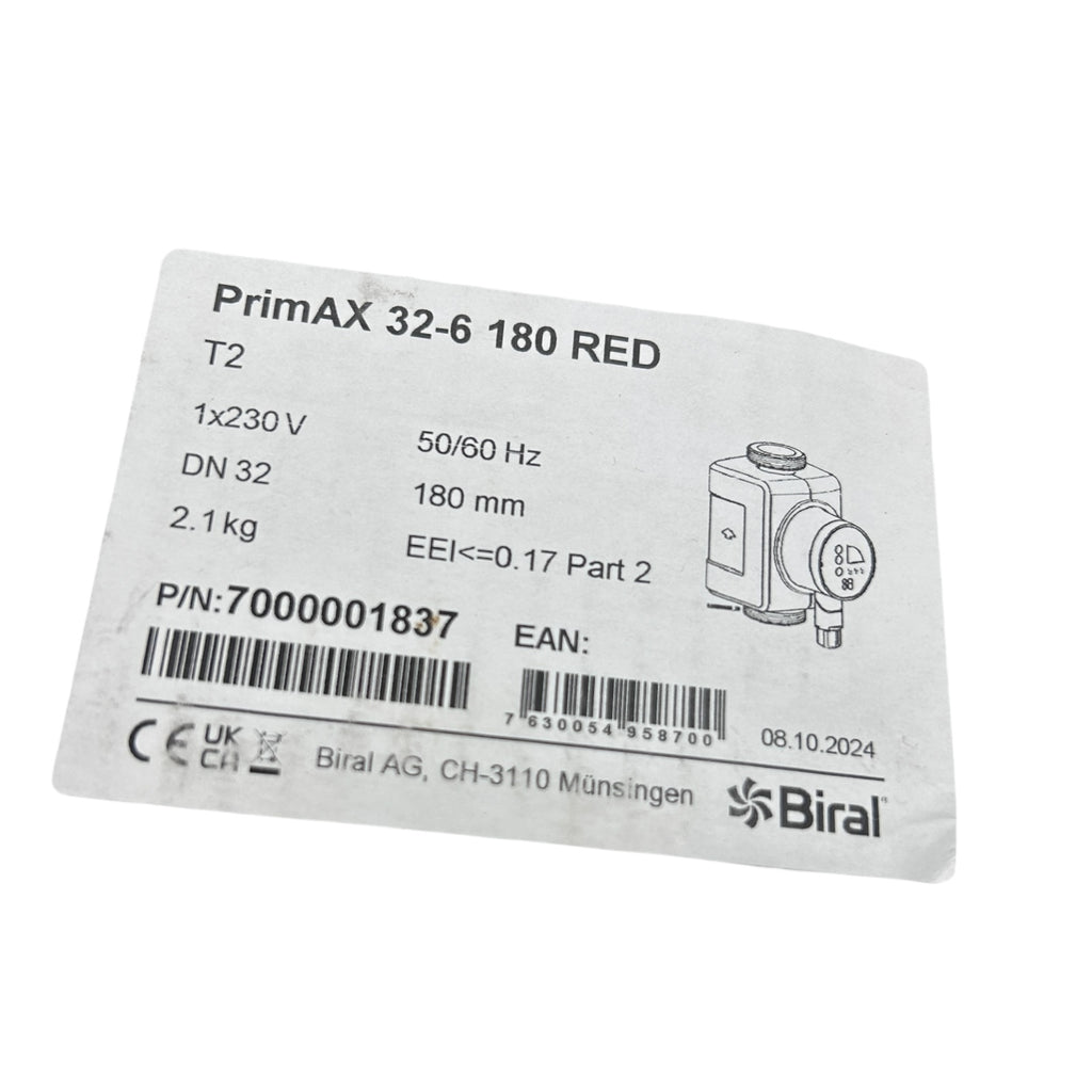 Biral 7000001837 Heizungs-Umwälzpumpe Hocheffizient PrimAX 32-6 180 RED T2