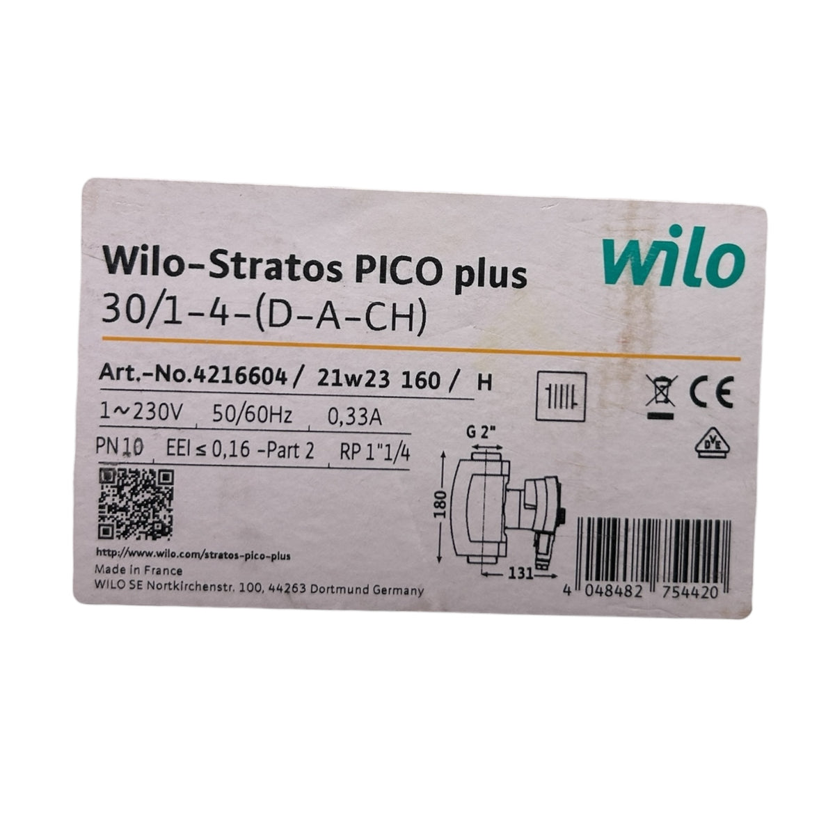 Wilo 4216604 Stratos PICO plus 30/0,5-4 Heizungspumpe BL=180mm | 230V / 0,33A |