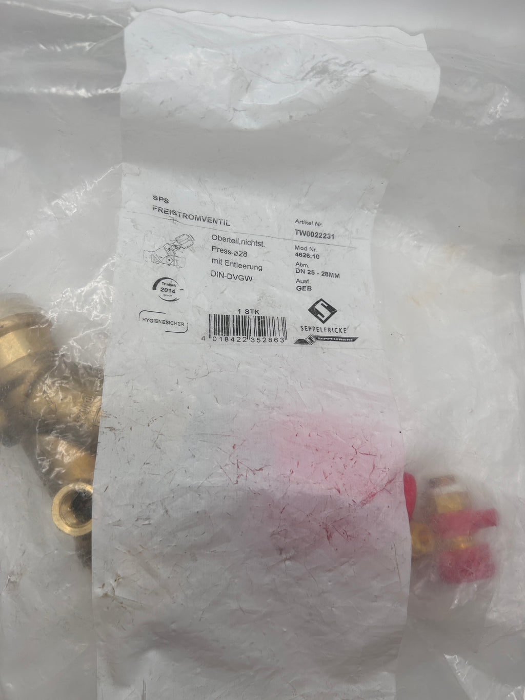 Aalberts TW0022231 Sepp sps Press-Freistromventil DN 25, 28 mm, mit Entleerung,