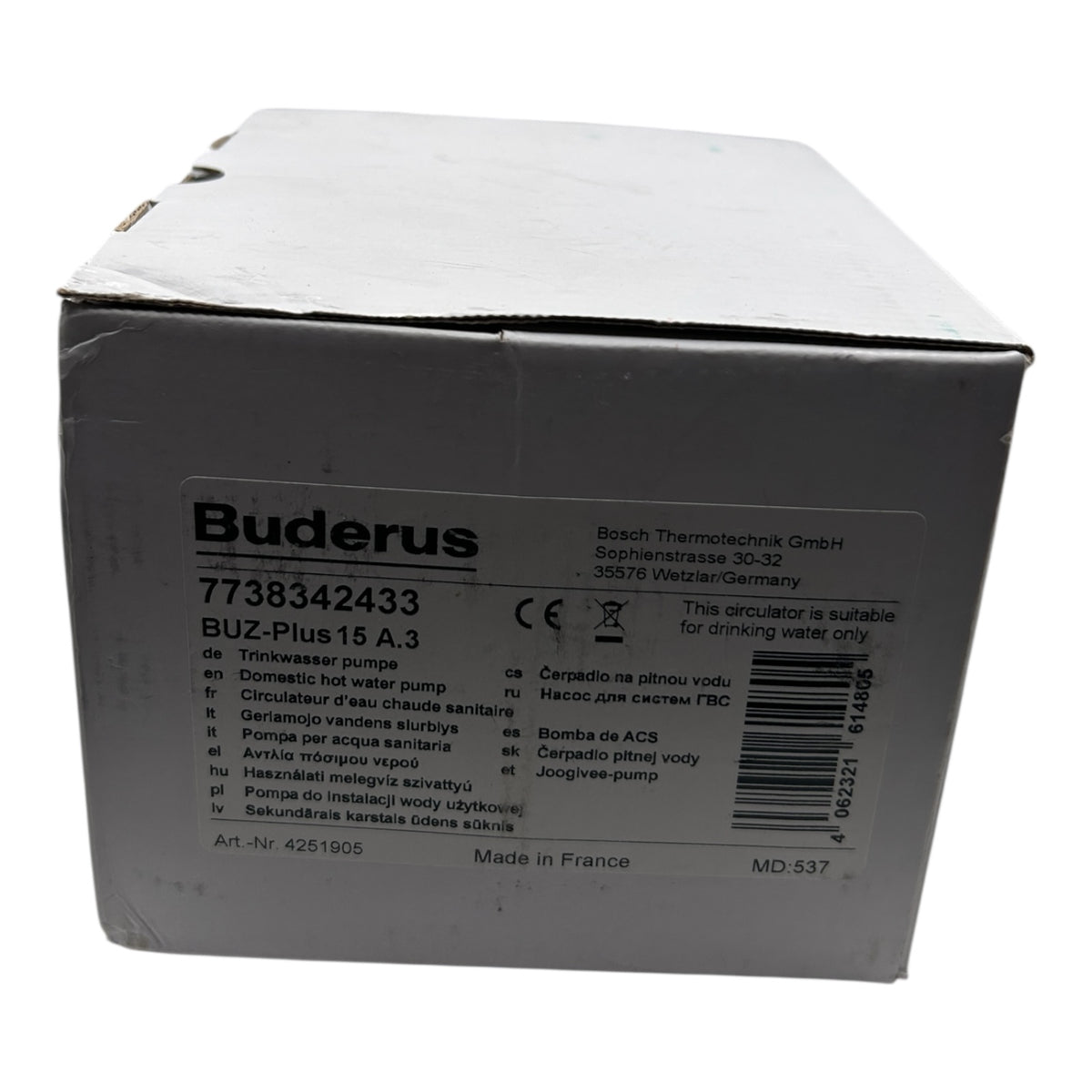 Buderus 7738342433 Logafix BUZ-Plus 15 A.3 Trinkwasser-Zirkulationspumpe BL138mm