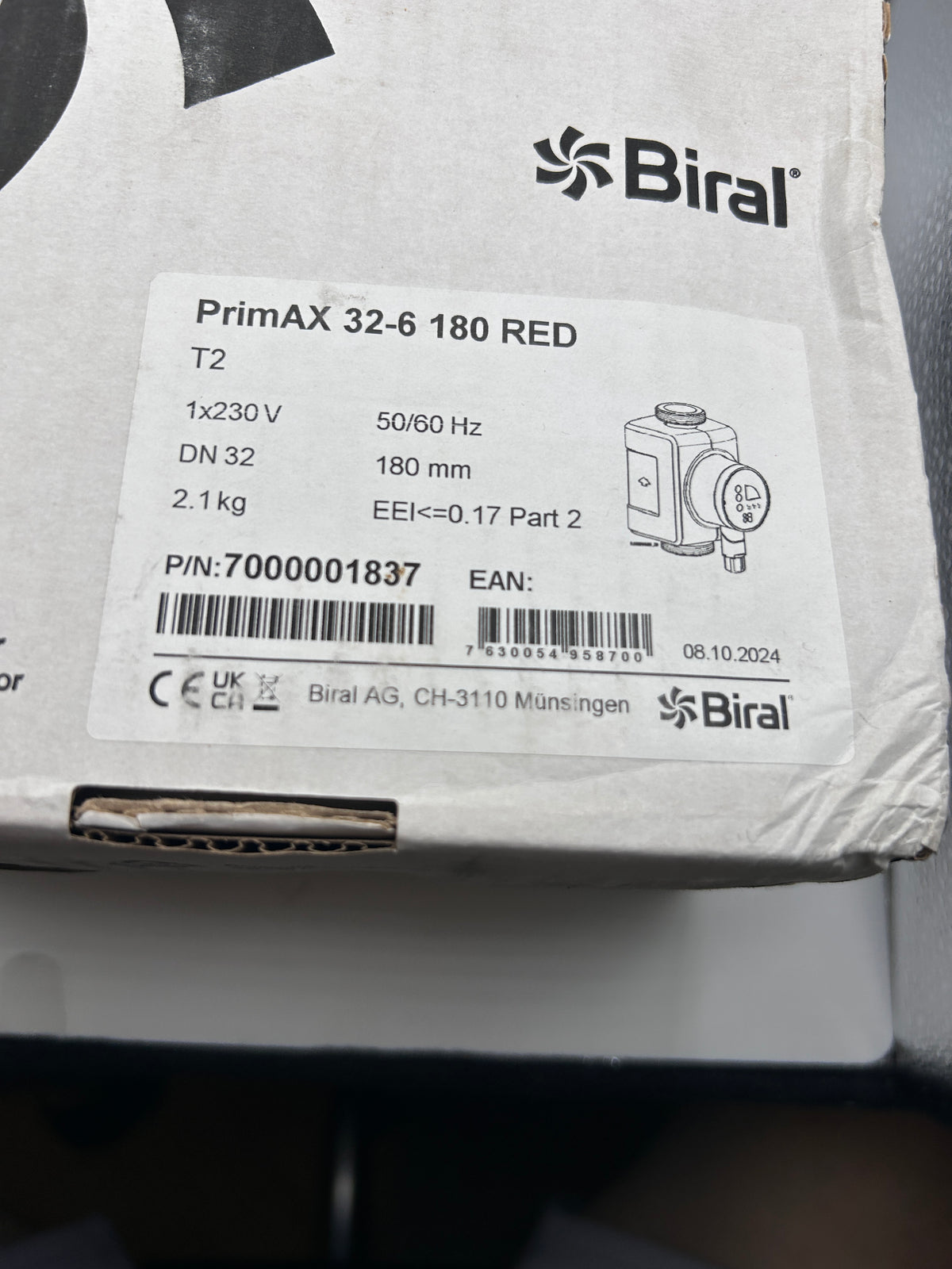 Biral 7000001837 Heizungs-Umwälzpumpe Hocheffizient PrimAX 32-6 180 RED T2