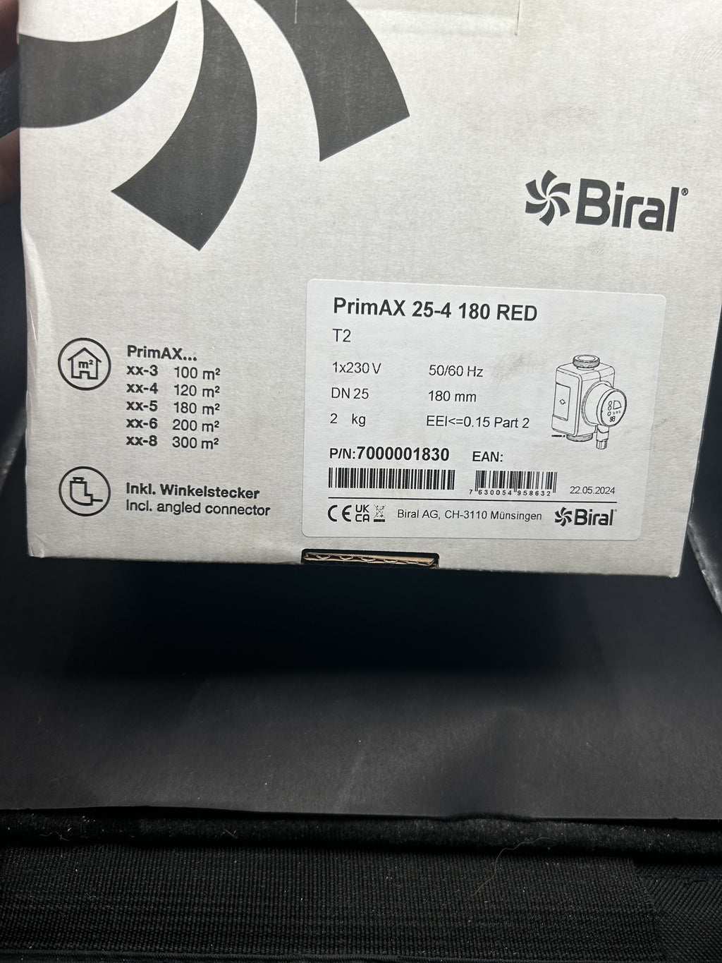 Biral 7000001830 PrimAX T2 25-4 180 RED230V , inkl. Wärmedämmschale Umwälzpumpe