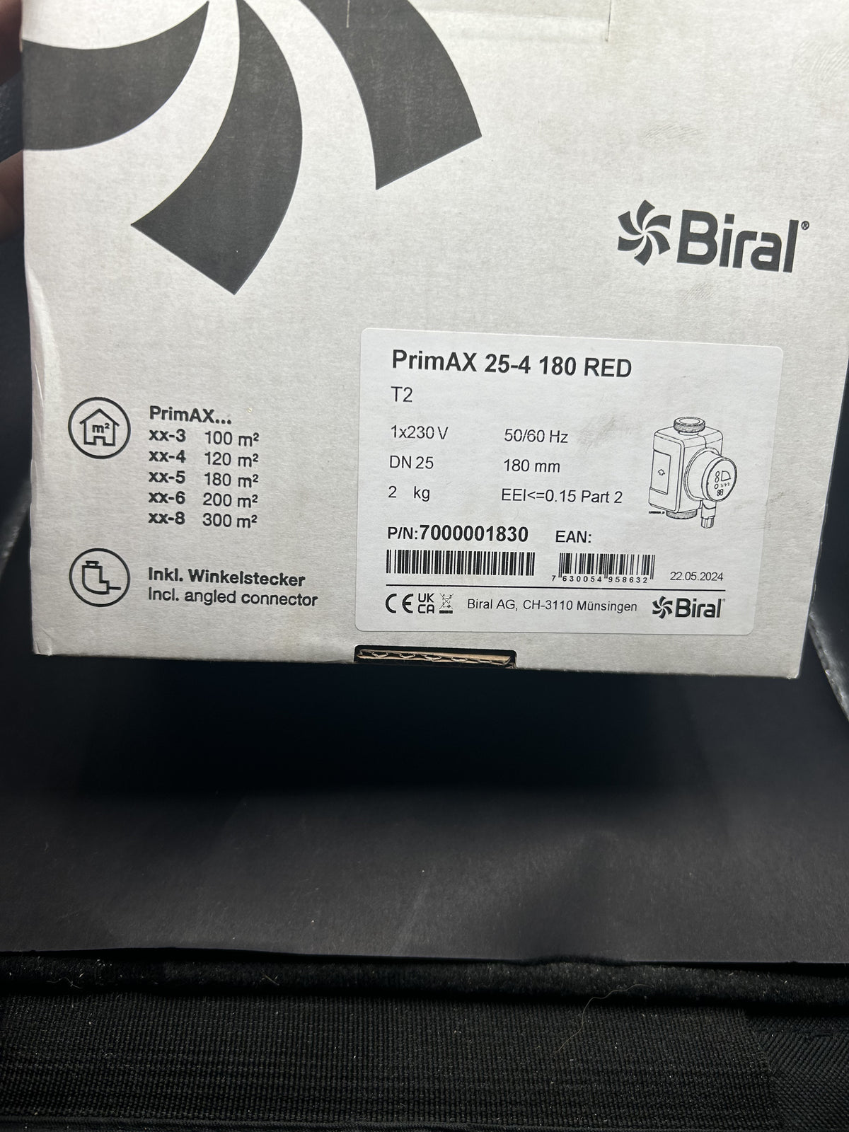 Biral 7000001830 PrimAX T2 25-4 180 RED230V , inkl. Wärmedämmschale Umwälzpumpe