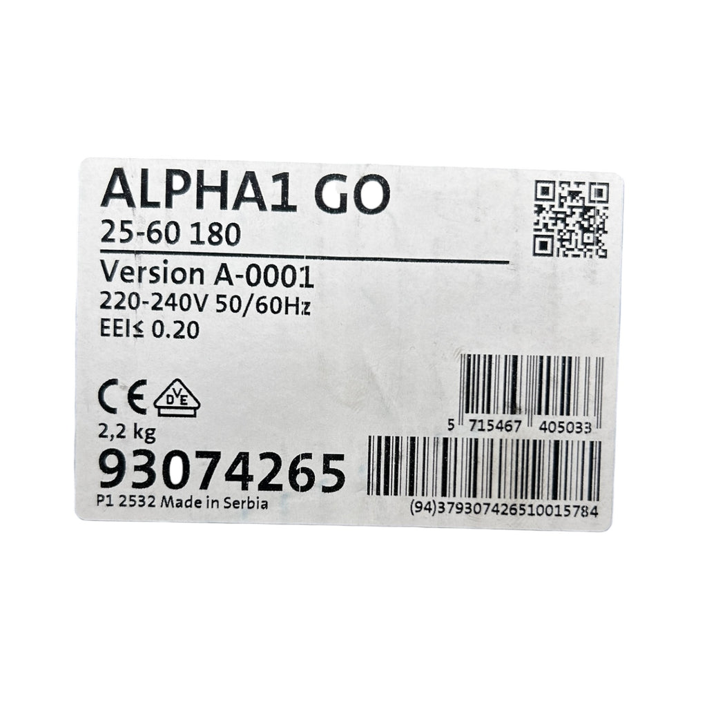Grundfos 93074265 ALPHA1 GO Hocheffizienz-Umwälzpumpe 25-60 180, DN25, 180 mm,