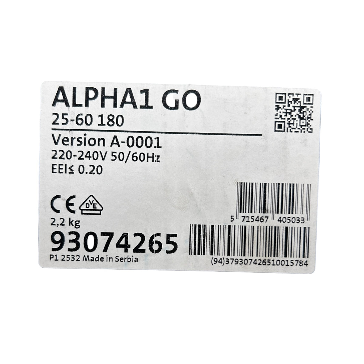 Grundfos 93074265 ALPHA1 GO Hocheffizienz-Umwälzpumpe 25-60 180, DN25, 180 mm,