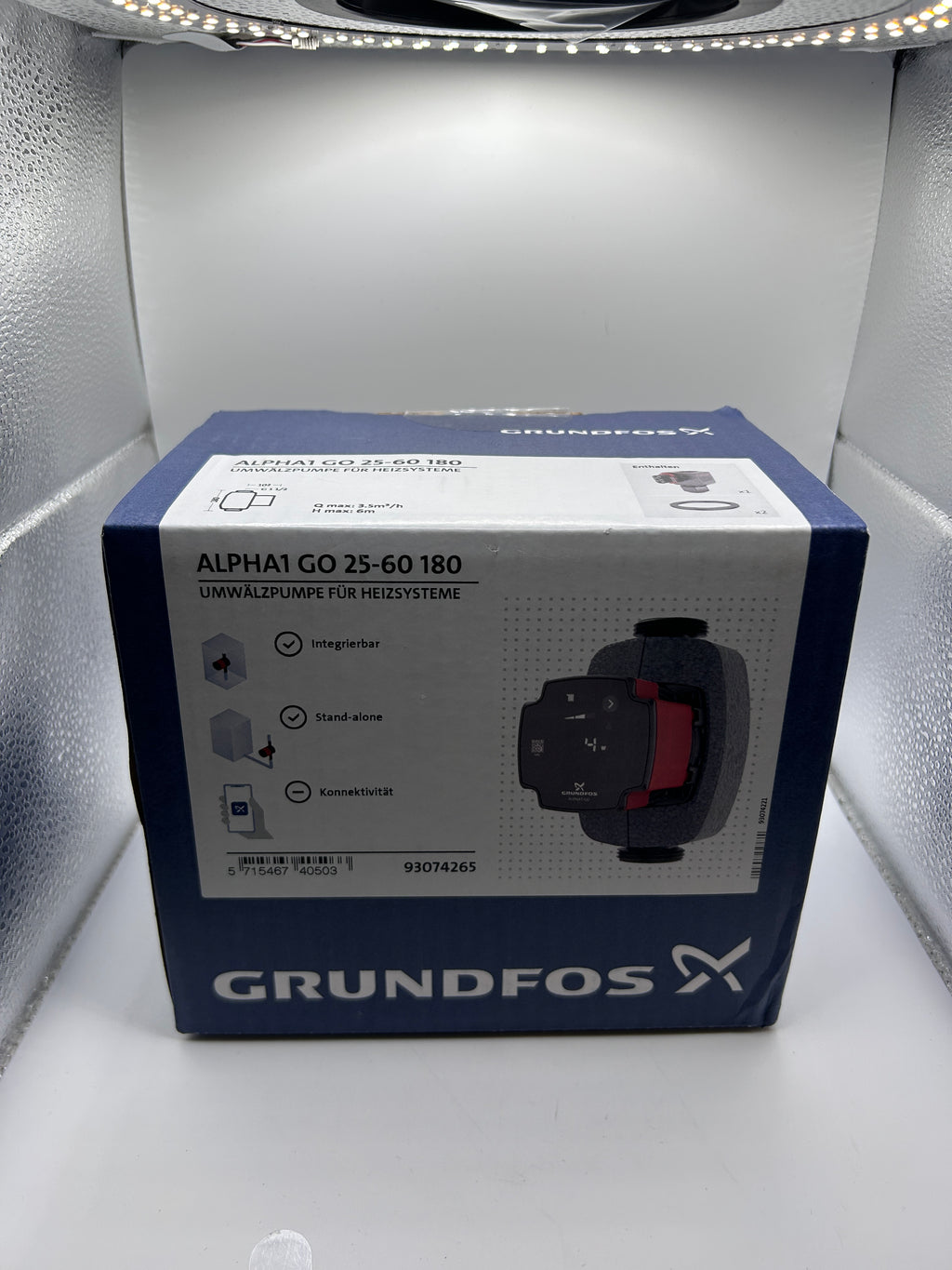 Grundfos 93074265 ALPHA1 GO Hocheffizienz-Umwälzpumpe 25-60 180, DN25, 180 mm,