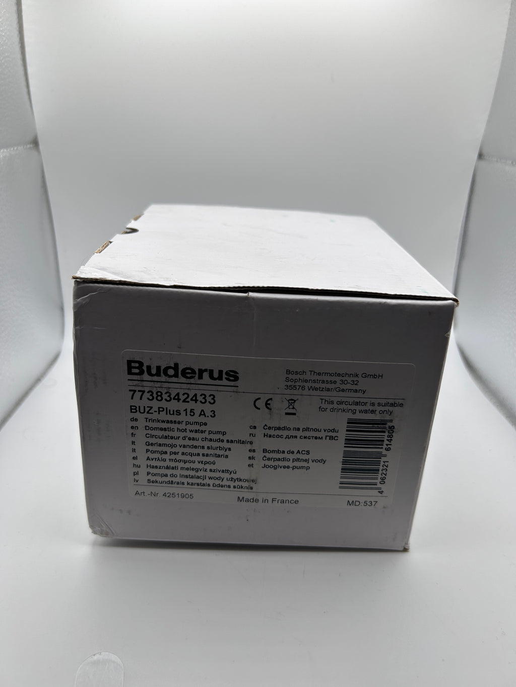 Buderus 7738342433 Logafix BUZ-Plus 15 A.3 Trinkwasser-Zirkulationspumpe BL138mm