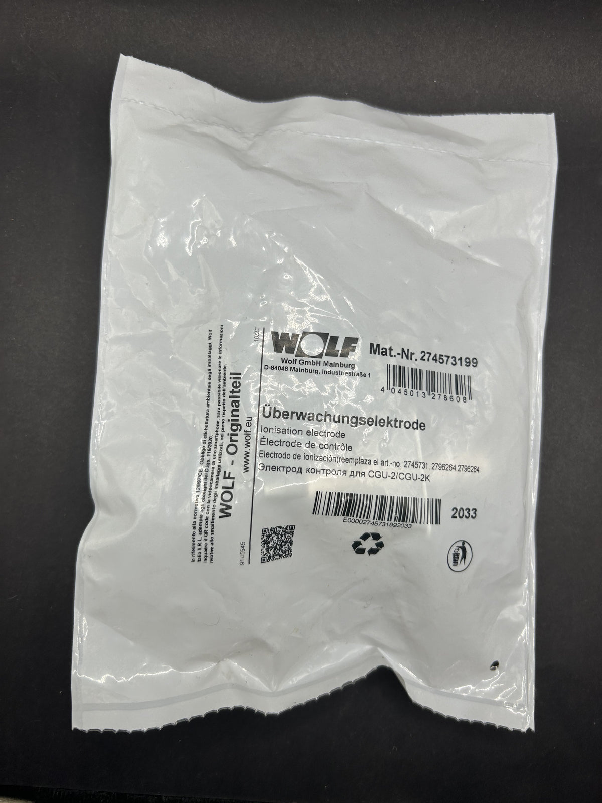 Wolf 274573199 Überwachungselektrode für CGU-2/CGU-2K, PG024