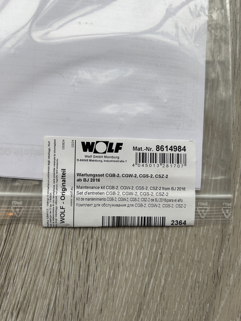 WOLF Wartungsset 8614984 CGB-2 ab BJ 2016(für BJ vor 2016 Umrüstset 8614982 (14k
