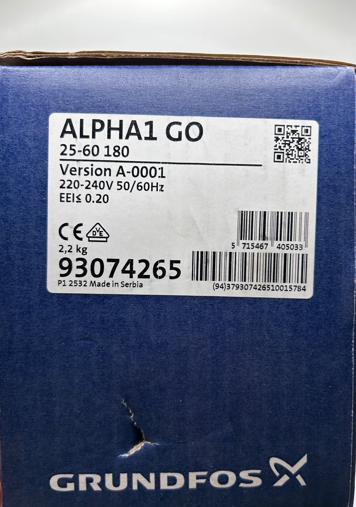 Grundfos 93074265 ALPHA1 GO Hocheffizienz-Umwälzpumpe 25-60 180, DN25, 180 mm,