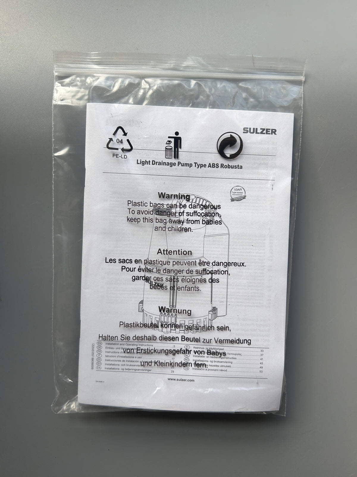 Sulzer Robusta200WTS ABS Robusta 200 W/TS Schmutzwasserpumpe mit 10 m Kabel