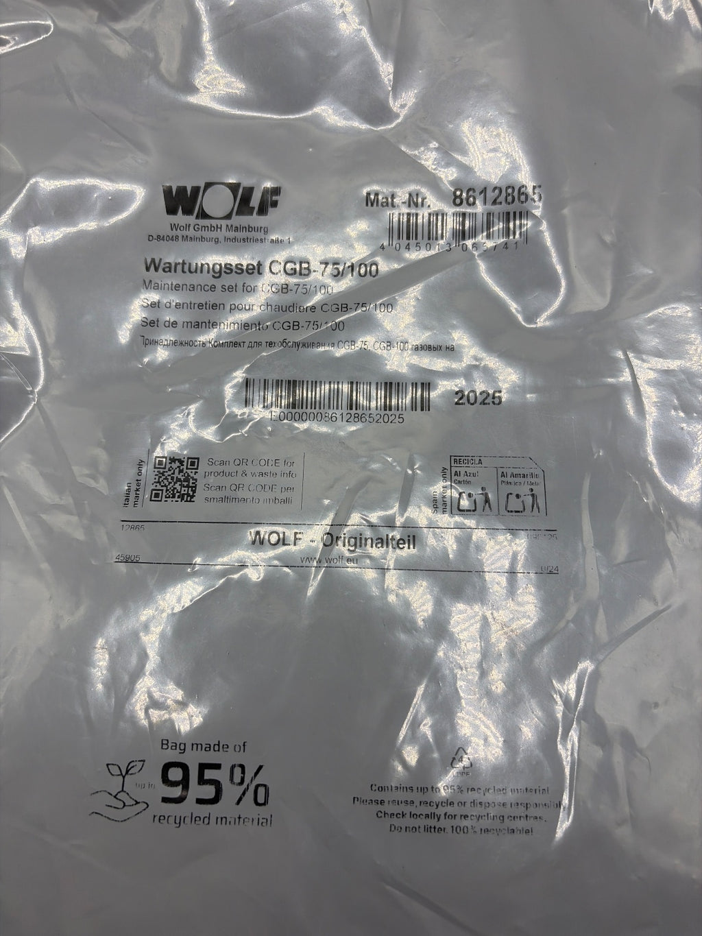 Wolff 8612865 Wolf Wartungsset Gasbrennwertthermen CGB 75/100 / Heizung Brenner
