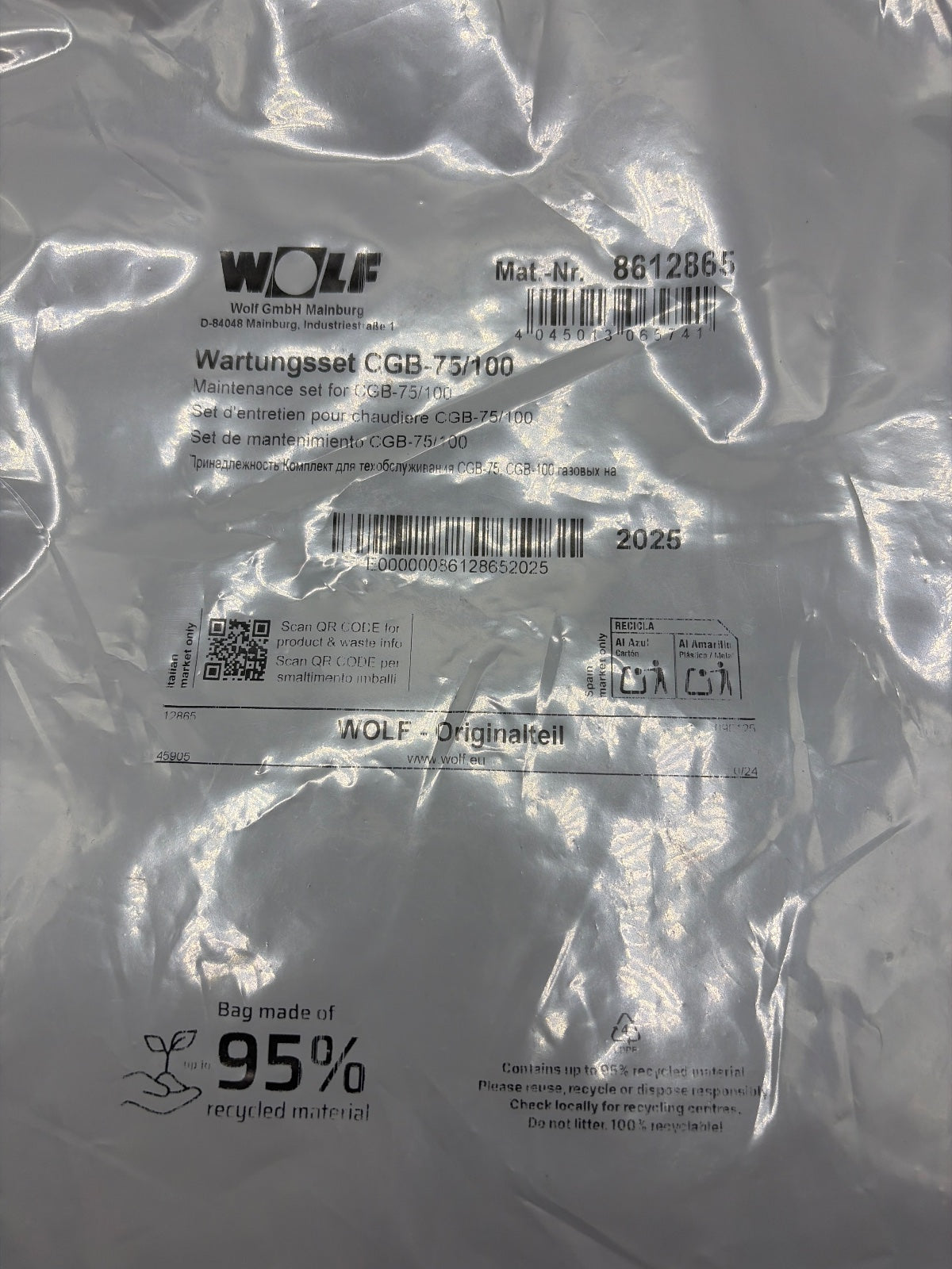 Wolff 8612865 Wolf Wartungsset Gasbrennwertthermen CGB 75/100 / Heizung Brenner