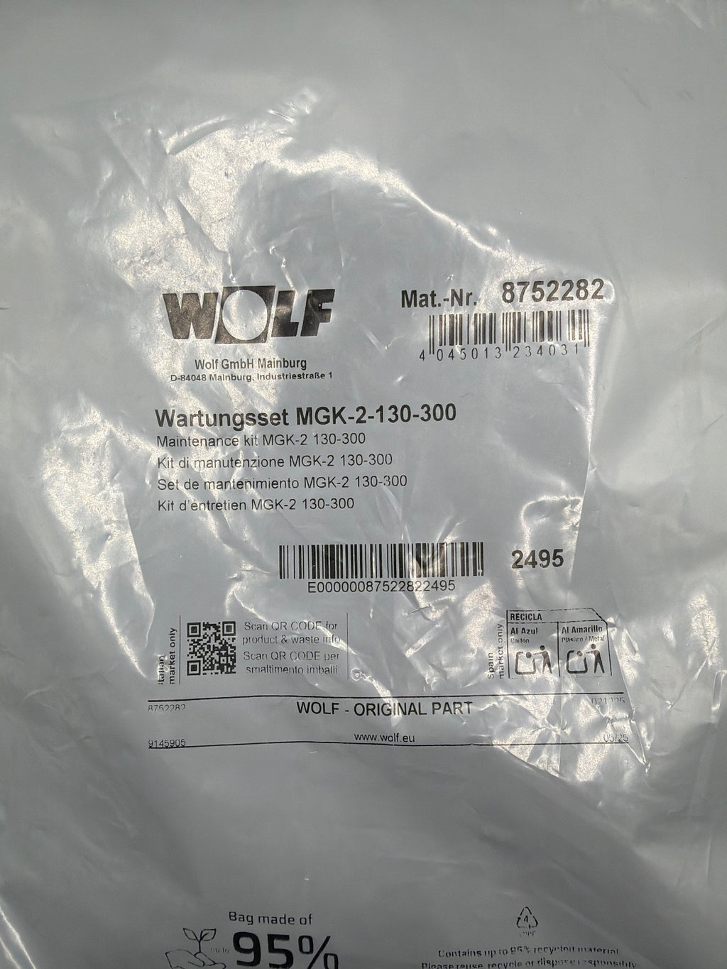 Buderus 8752282 WOLF Wartungsset für Gasbrennwerkessel MGK-2 130-300