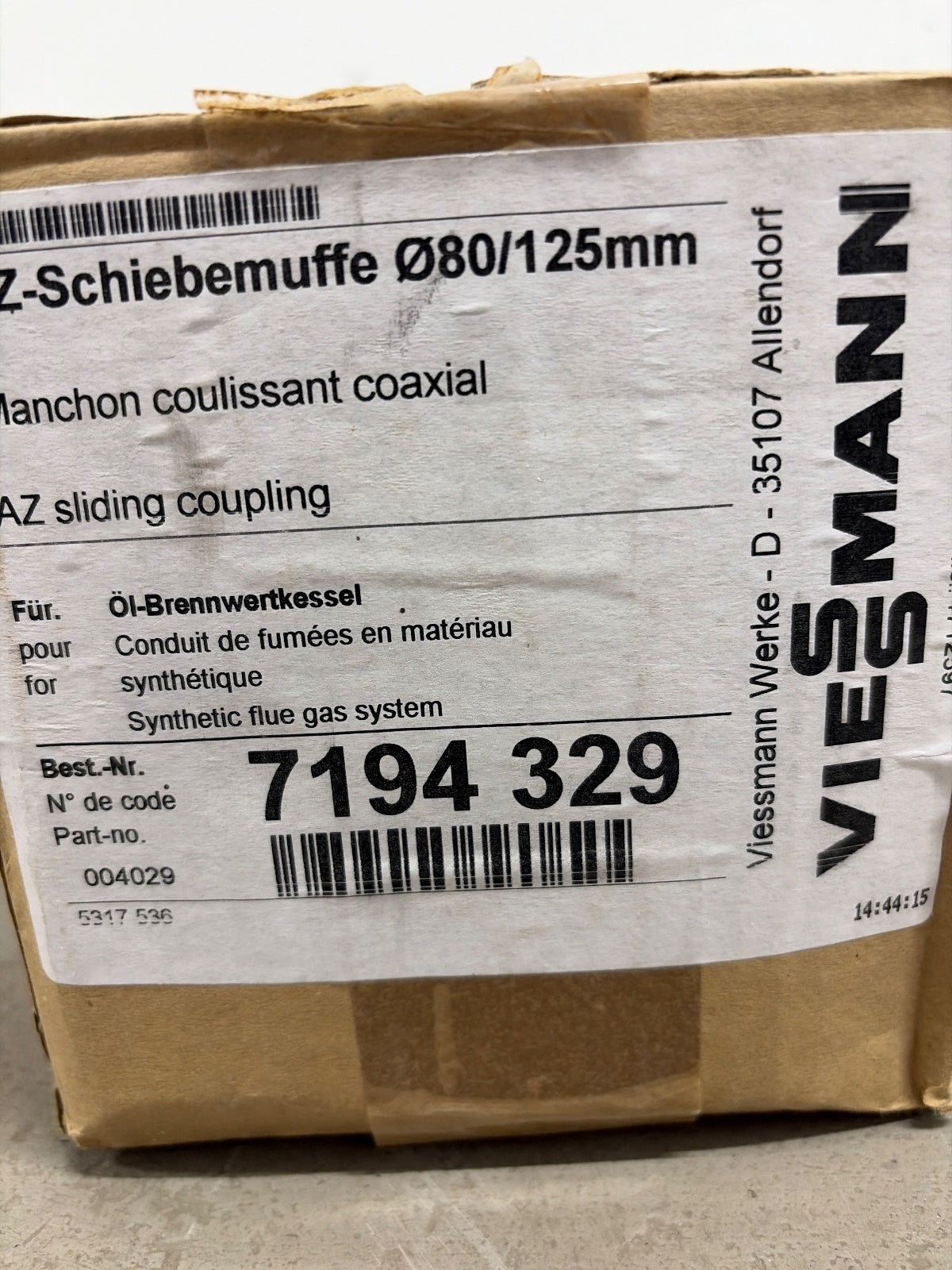 Viessmann 7194329 AZ-Schiebemuffe Abgas Rohr DN80/125