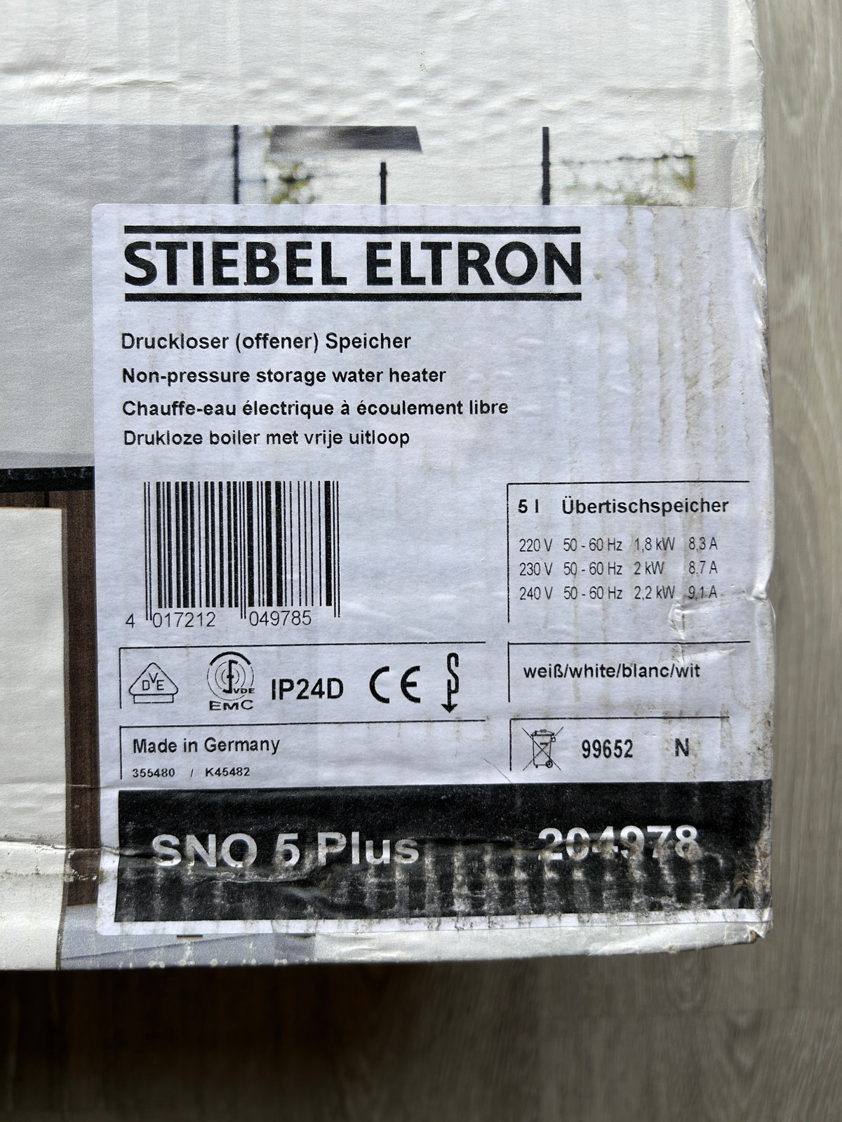 STIEBEL ELTRON SNO 5 Plus Kleinspeicher, 2 kW, 5 Liter, Übertischmontage, weiß (