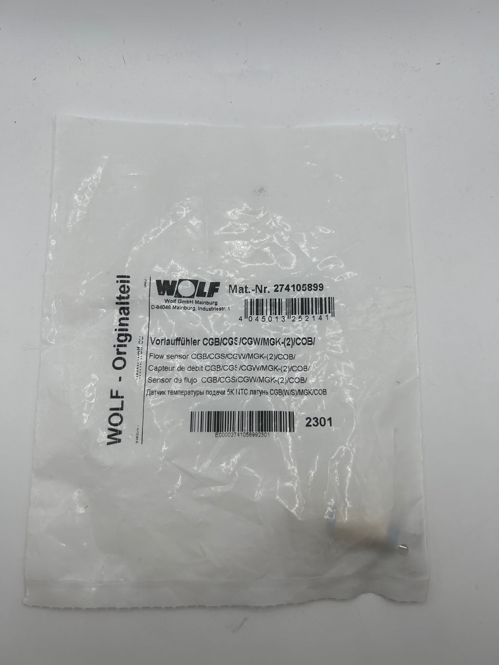Wolf Vorlauffühler 274105899 CGB/CGS/CGW/MGK-(2)/COB/TOB, Rücklauffühler GU-2/GG