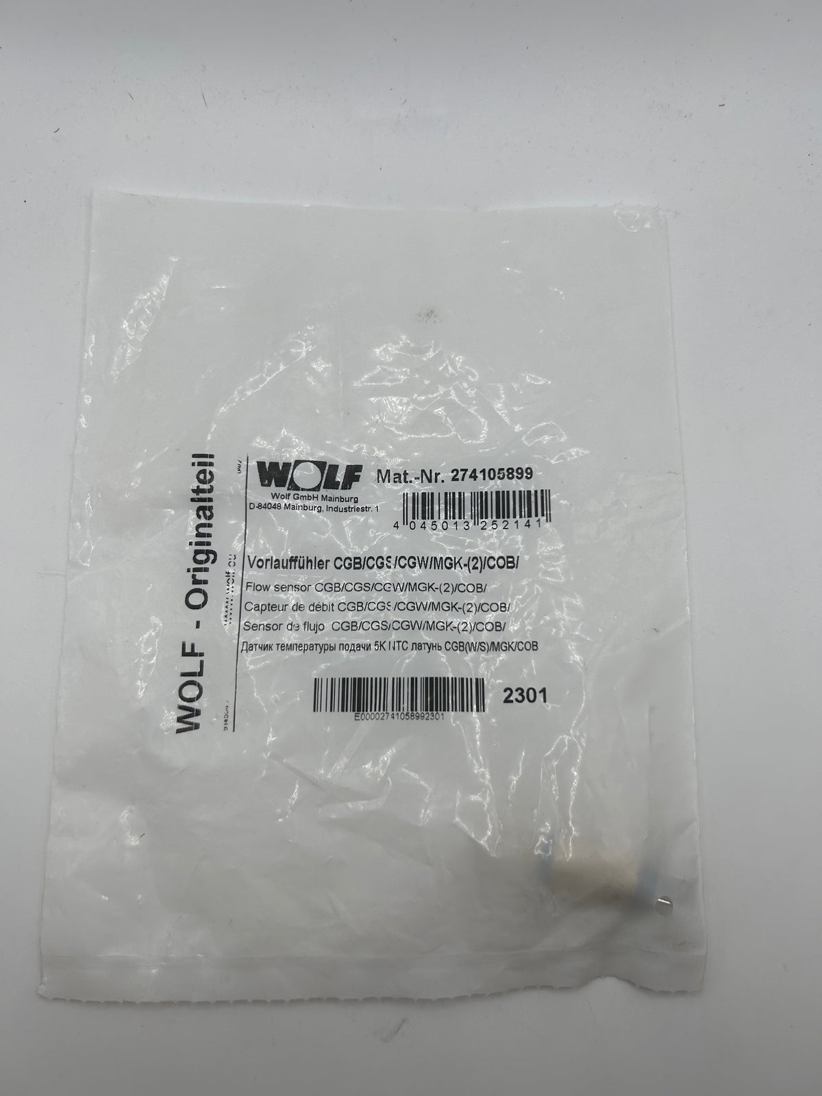 Wolf Vorlauffühler 274105899 CGB/CGS/CGW/MGK-(2)/COB/TOB, Rücklauffühler GU-2/GG