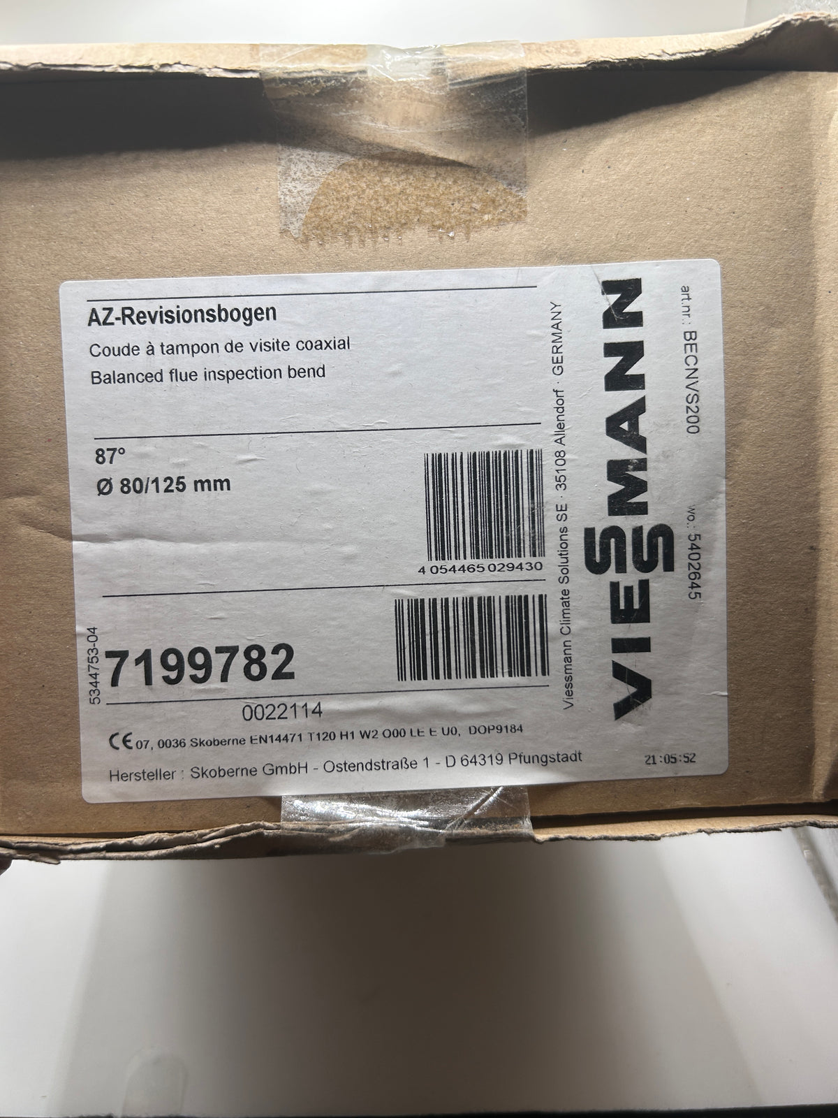 Viessmann 7199782 AZ Bogen 87° 80/125mm konzentrisch Abgasbogen Revisionsbogen