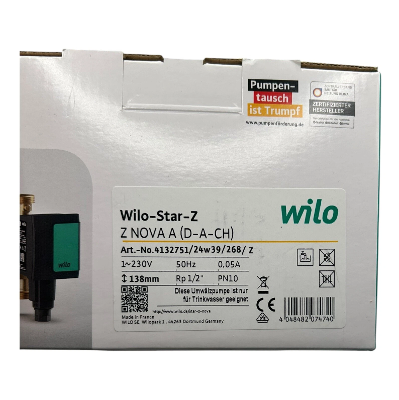 WILO Nassläufer-Zirkulationspumpe Star-Z-Nova Nova A, 230 V, 50/60 Hz... 4132751