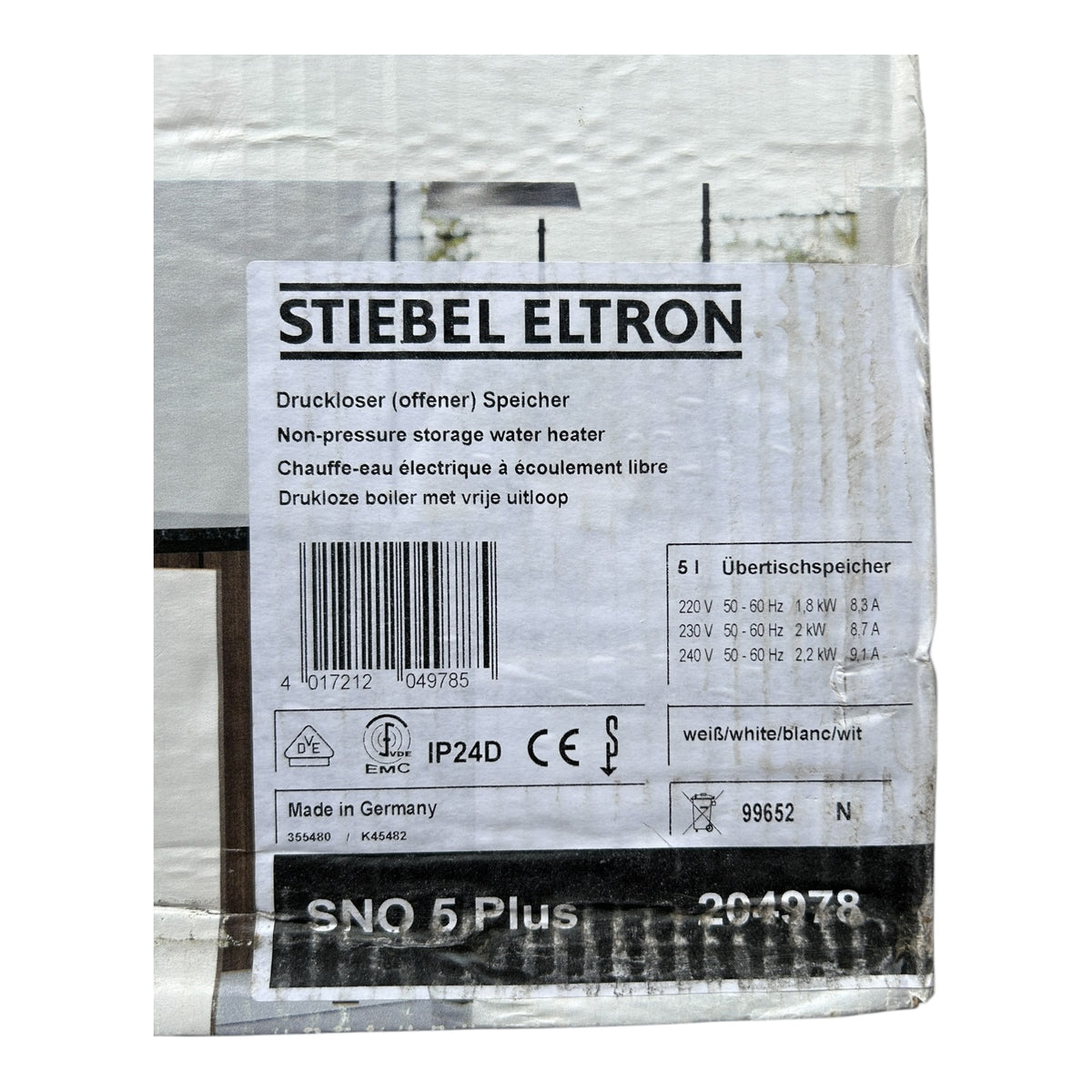 STIEBEL ELTRON SNO 5 Plus Kleinspeicher, 2 kW, 5 Liter, Übertischmontage, weiß (