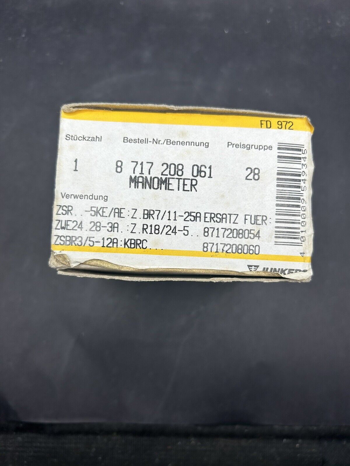 Bosch Junkers Manometer 8717208061 0 ZSBR ZWR ZSR ZWBR ZBR 87172080610